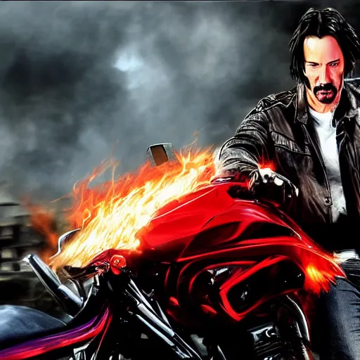 Prompt: Keanu reeves As Ghostrider digital art hyper realistic 4K quality