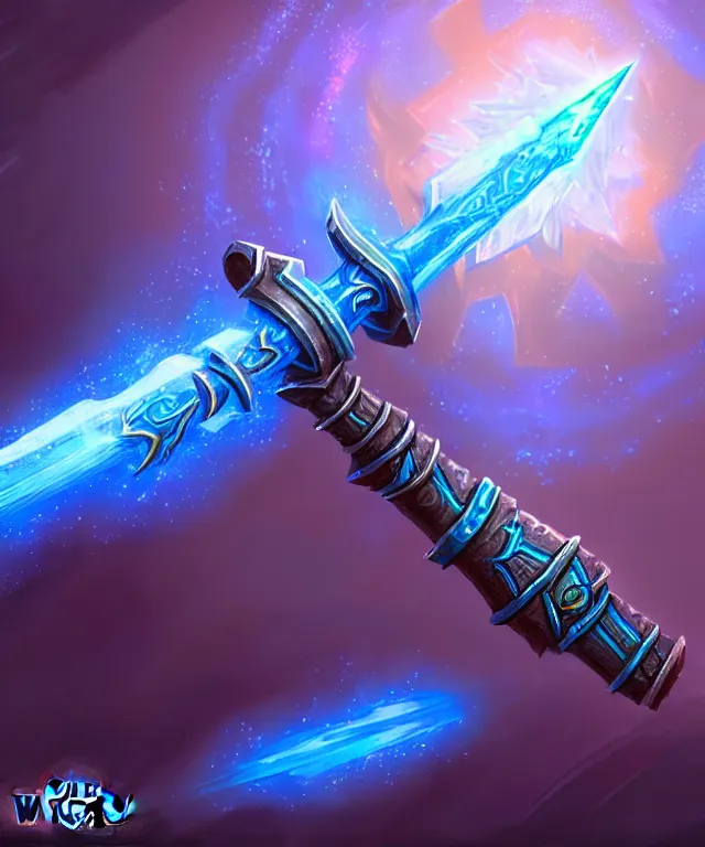 Image similar to bright weapon of warcraft blizzard weapon art, a spiral magic staff, bokeh. bright art masterpiece artstation. 8k, sharp high quality illustration in style of Jose Daniel Cabrera Pena and Leonid Kozienko, blue colored theme, concept art by Tooth Wu,