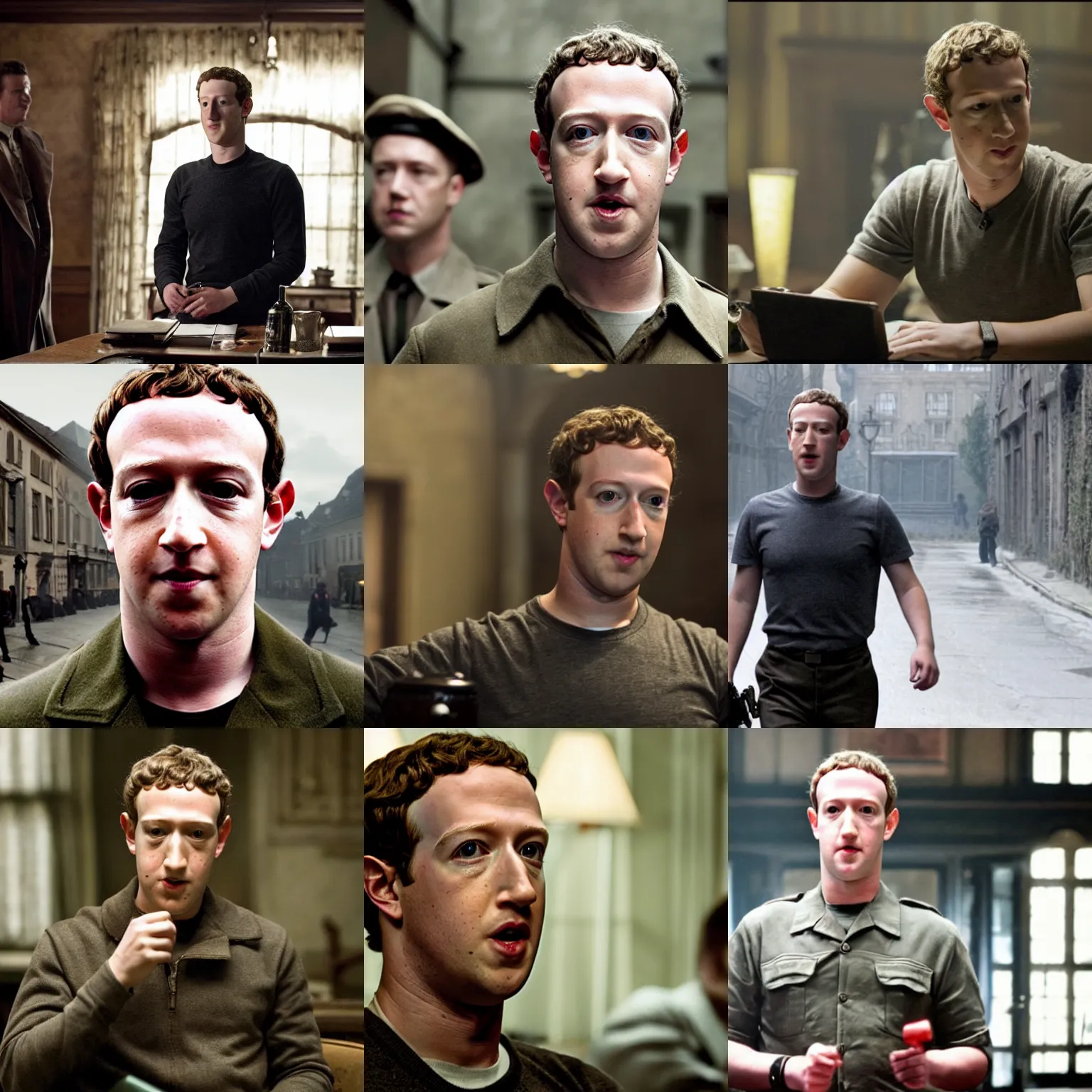 Prompt: Movie still of Mark Zuckerberg in Inglourious Basterds