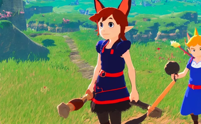 Prompt: Kiki from Kiki's delivery service in The Legend of Zelda: Breath of the Wild, 4k, UHD