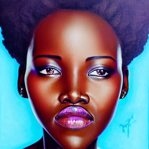 Image similar to a hyper - stylized portrait of lupita nyongo drawn by aleksander rostov, detailed, coherent, inspired by disco elysium