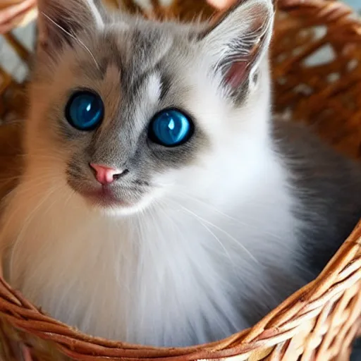 Image similar to one hundred kittens with blue eyes in a basket
