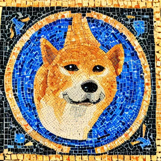 Prompt: an ancient roman tile mosaic depicting a shiba inu in a bath, a detailed masterpiece