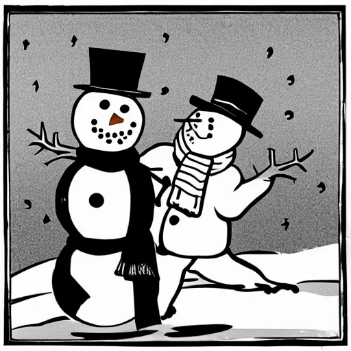 Image similar to a snowman doing boxing versus john cena, realistic, black and white