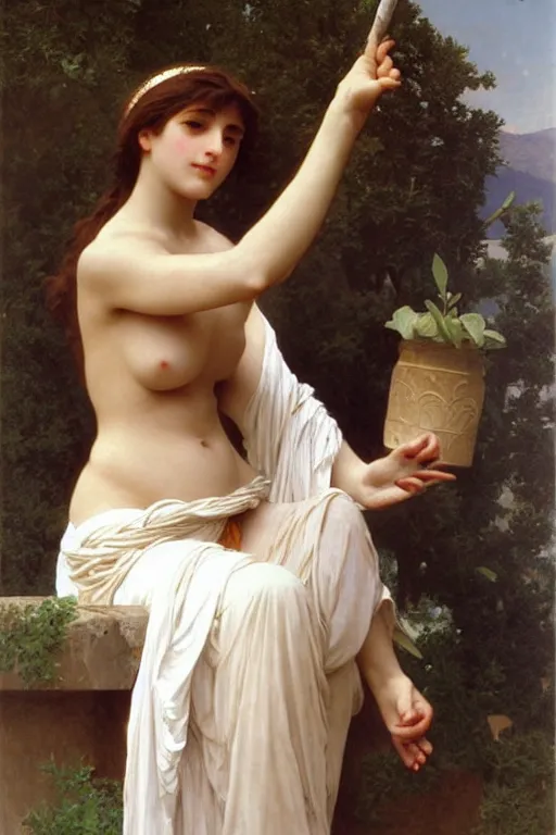 Prompt: a catgirl as a greek goddess, painting by william adolphe bouguereau