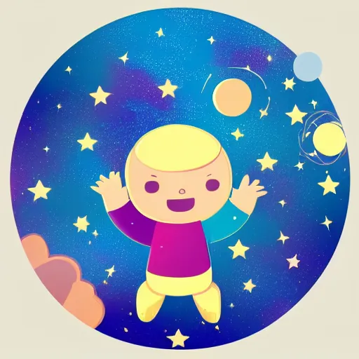 Prompt: lonley and gloomy baby in middle of space surrounded by colorful stars planets and galaxies, grainy design, high quality, 4 k, award winning