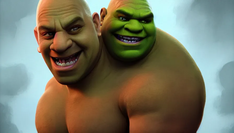 Image similar to Vin Diesel is Shrek, hyperdetailed, artstation, cgsociety, 8k