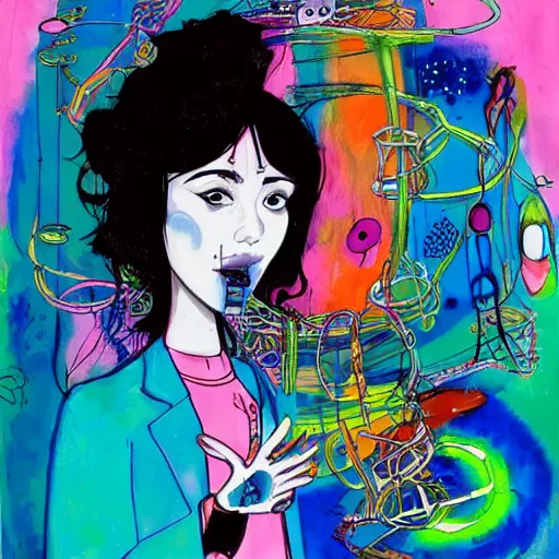 Image similar to A mixed mediart. A rip in spacetime. Did this device in his hand open a portal to another dimension or reality?! by Harumi Hironaka, by Quentin Blake experimental