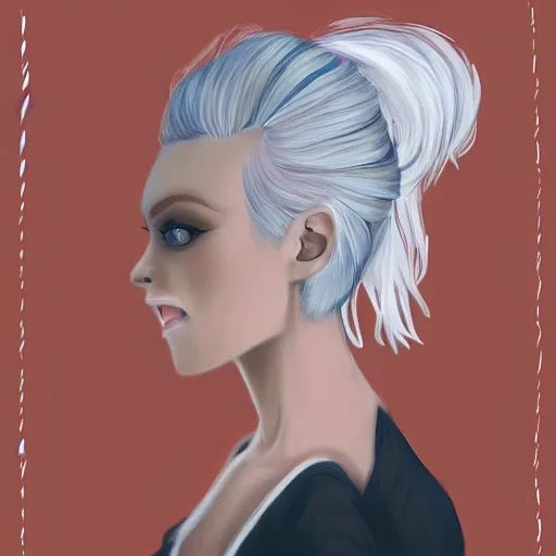 Image similar to a girl with white hair in a hairbun, by paulinaklime