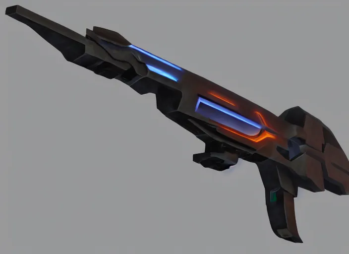 Image similar to low poly needler gun from halo 2. 3 d blender render. winner.