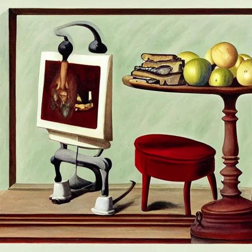 Image similar to still life, by charles addams,