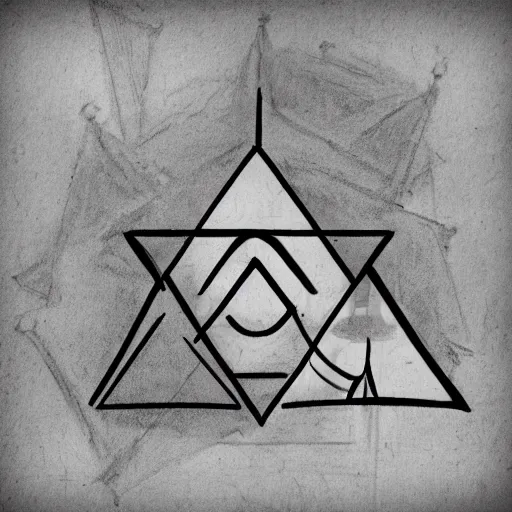 Prompt: logo with sketch people inside in the triangle, Leonardo da Vinci style