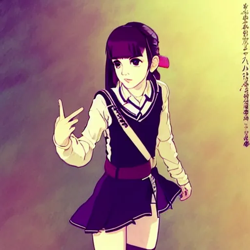 Prompt: a beautiful boyish emma watson alluring instagram model, wearing japanese hiphop school girl leotard outfit with mayan pattern and native style, aztec street fashion, botw style, gapmoe yandere grimdark, trending on pixiv fanbox, painted by greg rutkowski makoto shinkai takashi takeuchi studio ghibli, akihiko yoshida