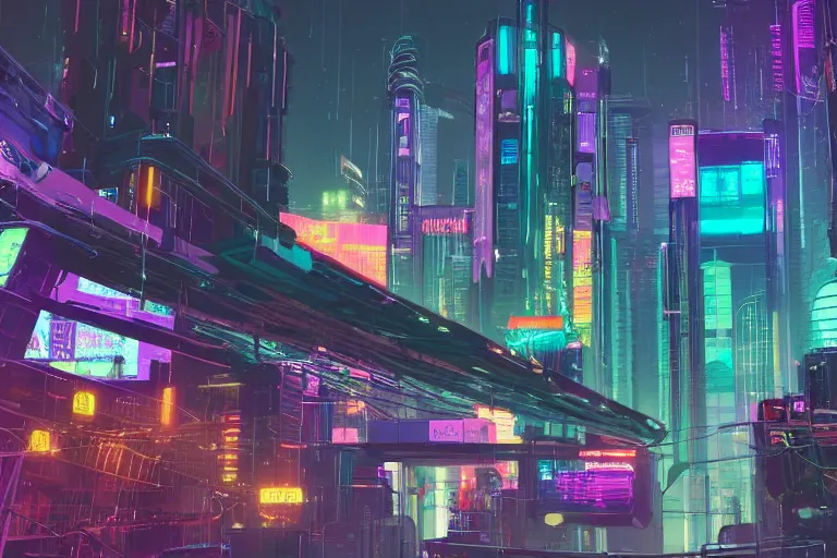 Prompt: optimistic bright utopian cyberpunk city