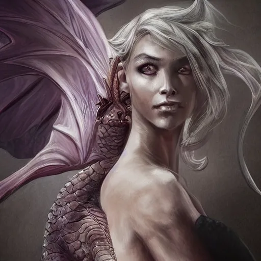 Prompt: portrait of the dragon queen by artgerm, Dragon in dragon lair, HD, full body dragon concept, flying dragon, Human body with dragon features, beautiful queen, perfect face, fantasy, intricate, elegant, highly detailed, digital painting, artstation, concept art, smooth, sharp focus, illustration, ray tracing, 4k realistic 3d rendered portrait, soft shading, soft colors, relaxed colors, hyperdetailed, wide angle lens, fantasy, futuristic horror, armor style of giger