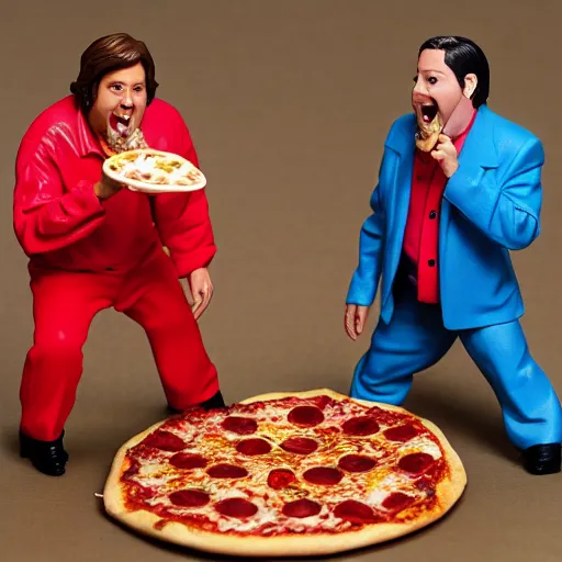 Image similar to tim and eric action figures eating pizza