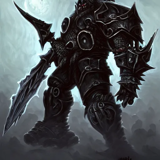 Image similar to unholy deathknight from world of warcraft in heavy armor, artstation hall of fame gallery, editors choice, #1 digital painting of all time, most beautiful image ever created, emotionally evocative, greatest art ever made, lifetime achievement magnum opus masterpiece, the most amazing breathtaking image with the deepest message ever painted, a thing of beauty beyond imagination or words