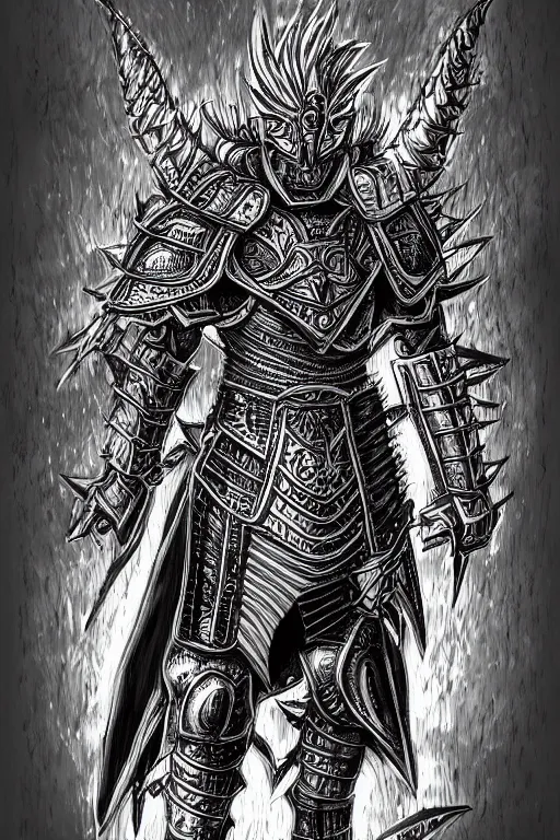 Image similar to thistle armoured warrior, symmetrical, highly detailed, digital art, pointy themed armour, sharp focus, trending on art station, kentaro miura manga art style