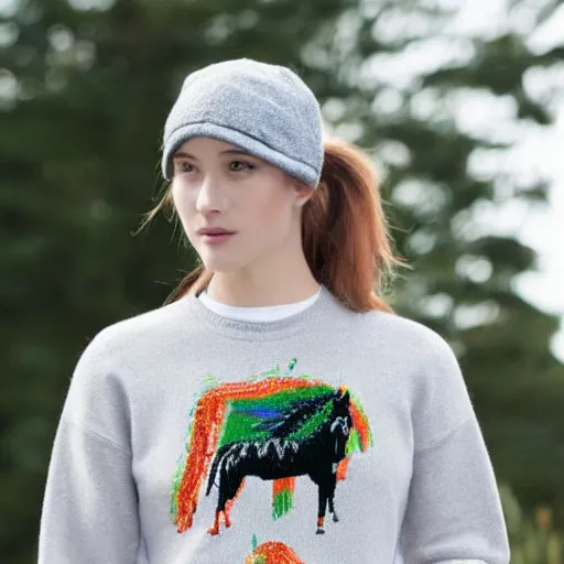 Image similar to horse wearing a sweater with a horse on it