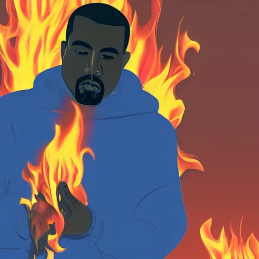 Prompt: A photo of Kanye West setting fire to a house, 8K concept art, blue hour, perfect faces, vivid, dark, menacing