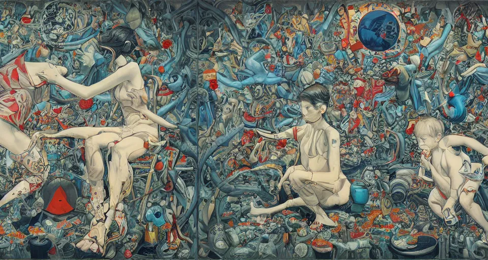 Prompt: the two complementary forces that make up all aspects and phenomena of life, by James Jean