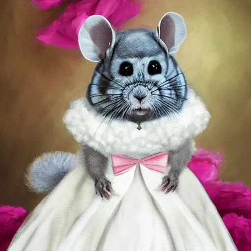 Prompt: a cute chinchilla!!!!!! in a wedding gown, a chinchilla!!! getting married, highly detailed digital painting, 4k