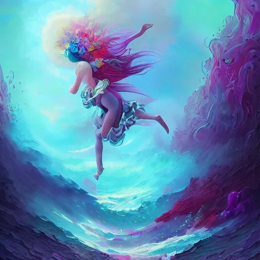 Image similar to i am attracting beautiful souls into my life 🌊✨🌸 🏺🌌, 8 k resolution detailed fantasy art, asymmetrical composition, anato finnstark marc simonetti lisa frank zbrush central gloomy midnight.