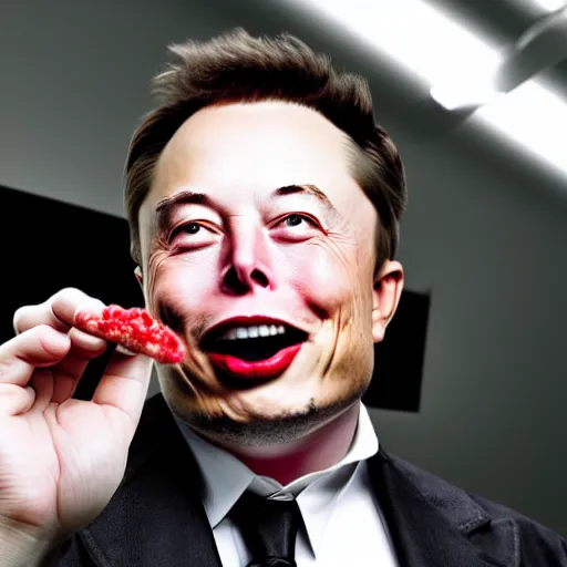 Prompt: elon musk holding a car to his mouth and eating it, highly detailed, extremely high quality, hd, 4 k, 8 k, canon 3 0 0 mm, professional photographer, 4 0 mp, lifelike, top - rated, award winning, realistic, detailed lighting, detailed shadows, sharp, no blur, edited, corrected, trending