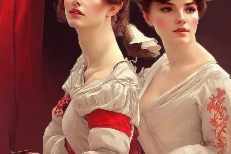 Image similar to Sensual beautiful perfect Polish woman in Polish traditional dress, portrait, elegant, intricate, digital painting, artstation, concept art, smooth, sharp focus, illustration, art by artgerm and greg rutkowski and alphonse mucha