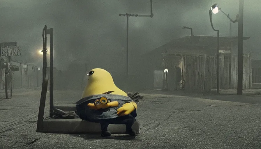 Image similar to the movie se7en!!!!!!!!!!! starring ((minions)), movie still, directed by David fincher