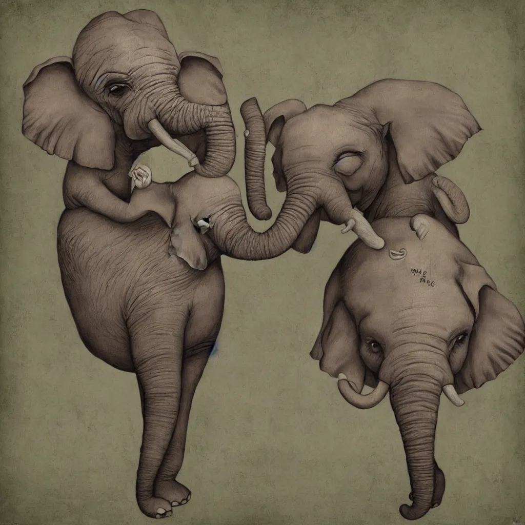 Prompt: elephant in the style of mark ryden