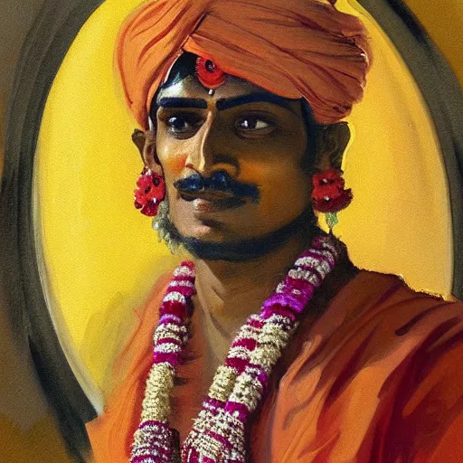Image similar to portrait painting of a yakshagana artist by john singer sargent