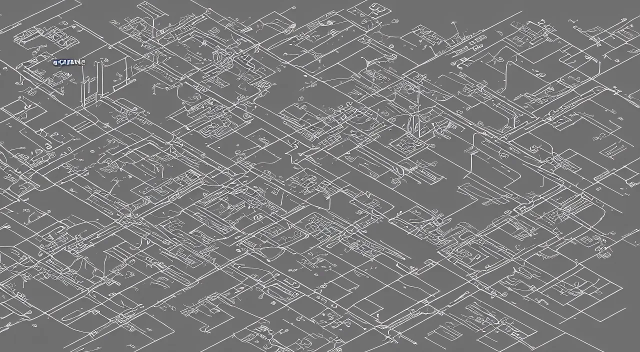 Image similar to exploded axon schematic drawinf of a typical city block, in vector drawing style of charles williams