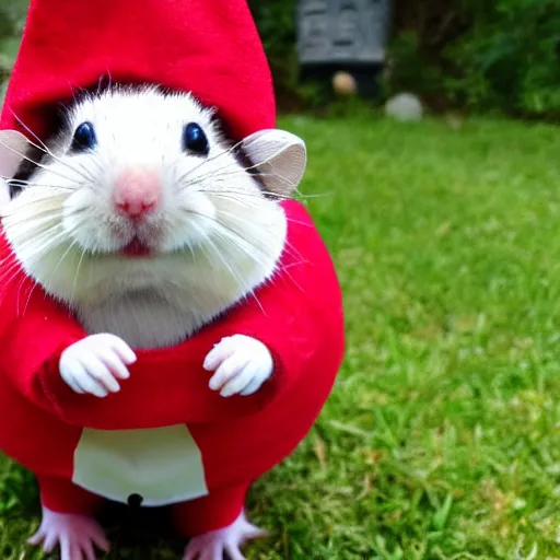 Image similar to a hamster in a gnome costume