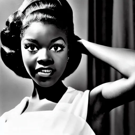 Image similar to black and white photo of a beautiful and elegant 1 9 6 5 young black actress