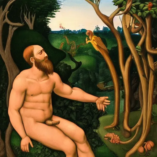 Prompt: god creating man in the garden of eden