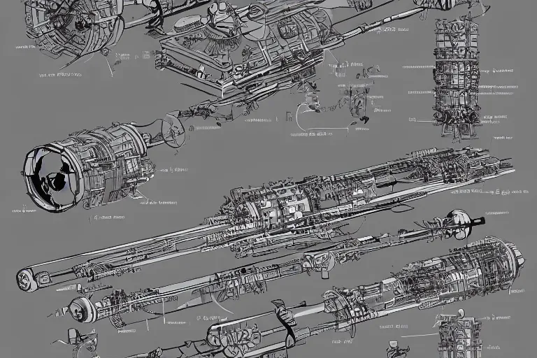 Image similar to aesthetically pleasant technical drawing of an open - source nuclear weapon machinery, hyperdetailed, complex, intricate, exploded view!!, 4 k, trending on artstation