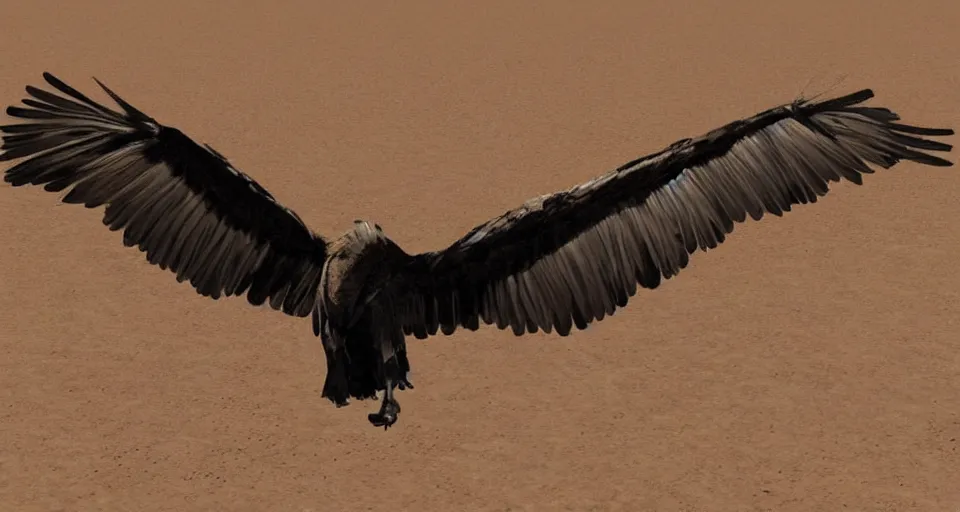 Image similar to artwork of a vulture flying over a desert, artstation