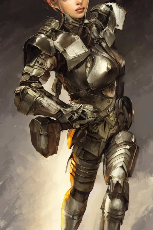 Image similar to a professionally painted full body portrait of an attractive young female clothed in military-style battle armor, olive skin, long dark hair, beautiful bone structure, symmetrical facial features, intricate, elegant, digital painting, concept art, smooth, sharp focus, illustration, finely detailed, from Metal Gear by Ruan Jia and Mandy Jurgens and Artgerm and William-Adolphe Bouguerea