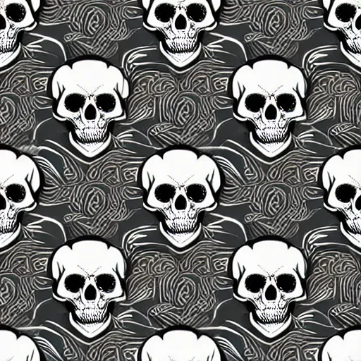 Image similar to seamless pattern showing skulls. black and white, drawing, white background, seamless, ornament.