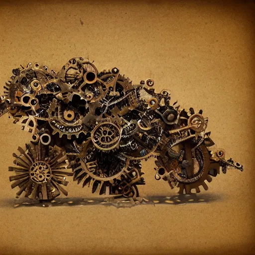 Prompt: rat made out of gears and tubes in a steampunk style, rusty, portrait, 4 k, high details, shiny