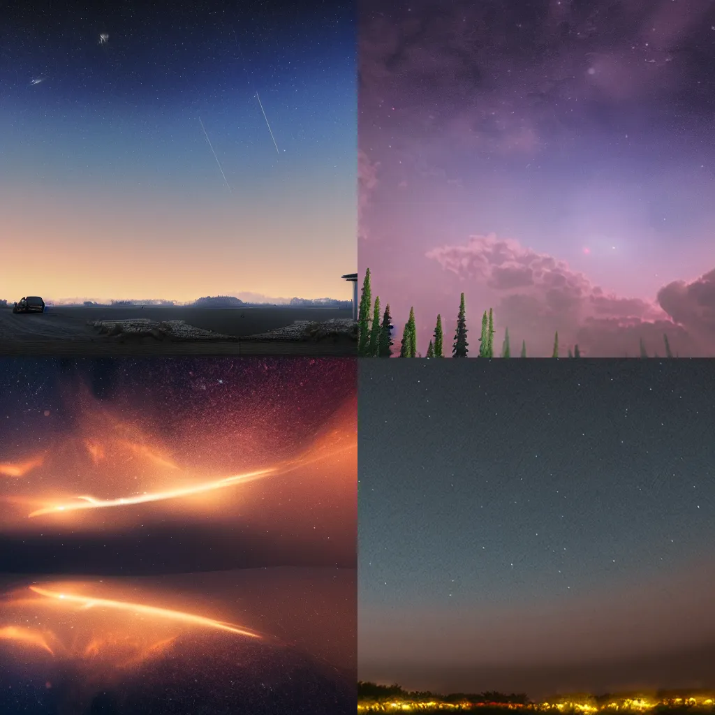 Prompt: a beautiful night sky, 4k, 8k, octane render, photography lighting