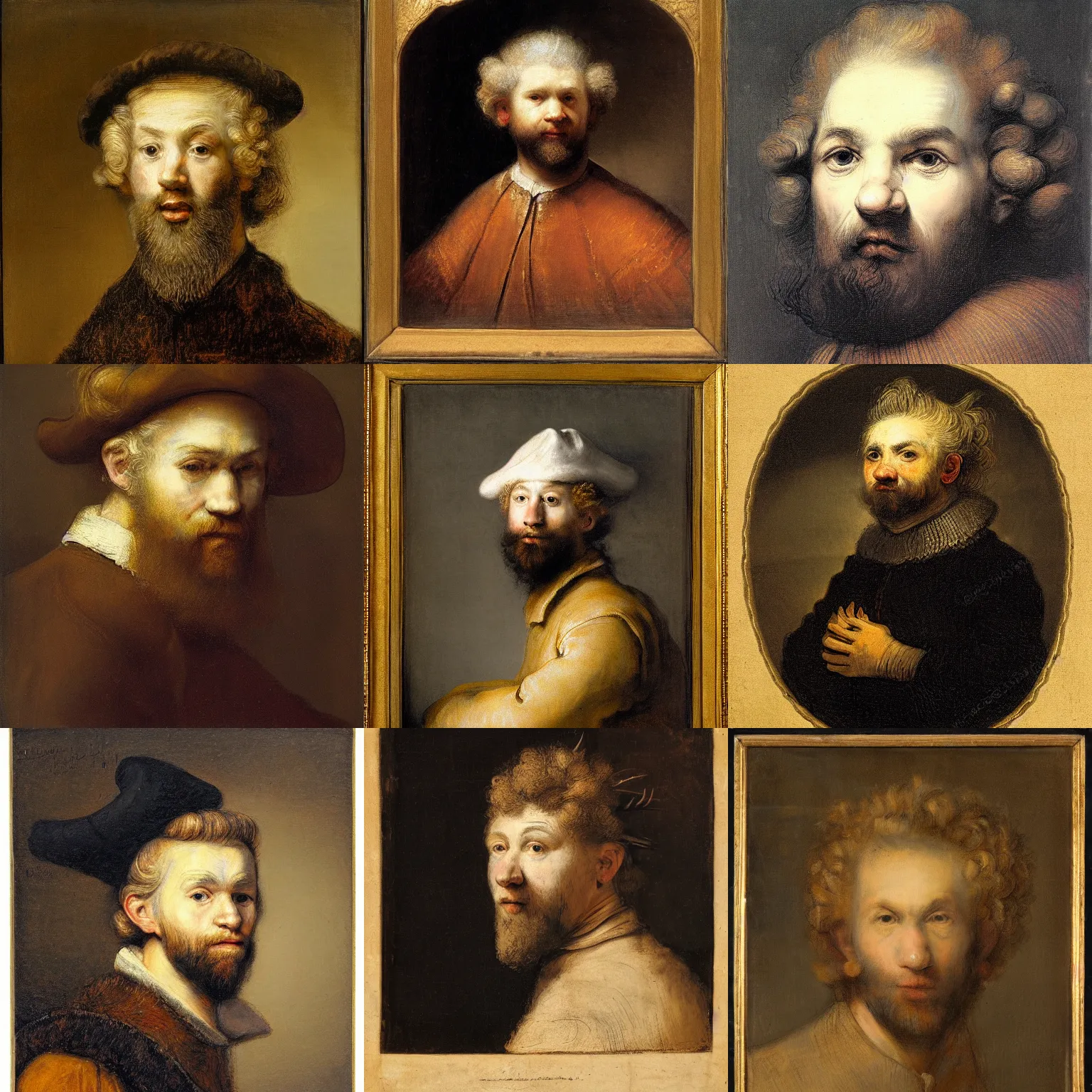 Prompt: a portrait of a blond, bearded, horned young man in the style of rembrandt