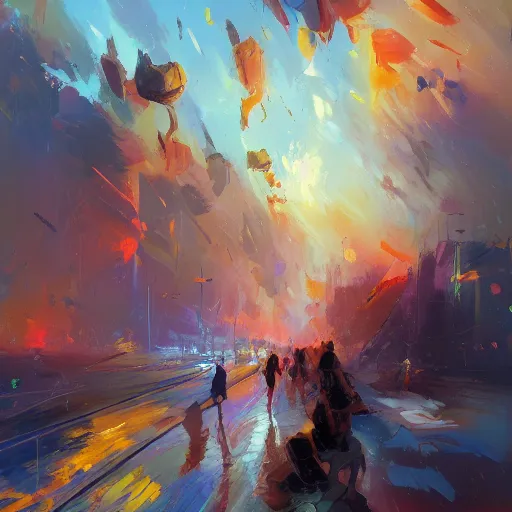 Prompt: acrylic palette knife, impressionism and expressionism, strong emotional impact, bold pastel colors, expressive brushstrokes, overall sense of movement in the composition. a warp drive hitting infinite density, by andreas rocha, trending on artstation