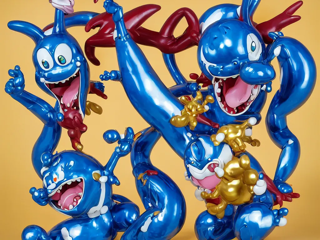 Image similar to Jeff Koons Doraemon Dorami Street Sharks Venom Galaxy Rangers Fractal Dragon statue, in the style of Hajime Sorayama, Max Fleischer, Boris Vallejo