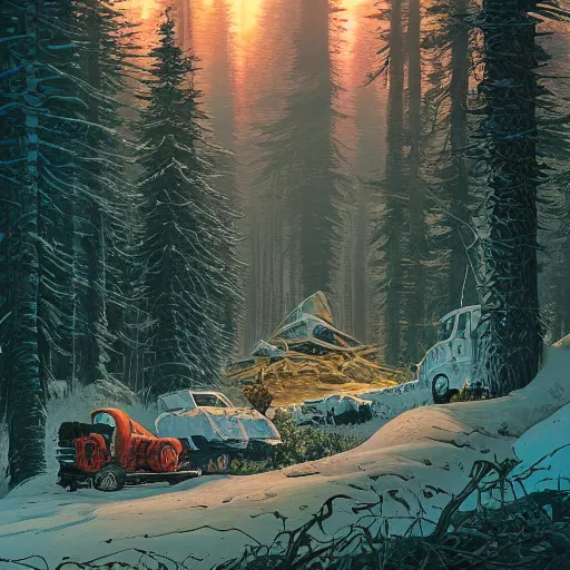 Image similar to an art piece by ivan shishkin and zacharias aagaard and simon stalenhag and dan mumford and josan gonzalez