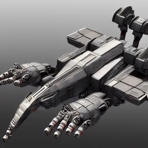 Image similar to hard surface, robotic platform, based on realistic spaceship, 6 claws, symmetric, unreal engine