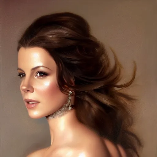 Image similar to the ultimate princess, kate beckinsale, smokey eyes, trending on / r / moreplatesmoredates, oil on canvas artstation by j. c. leyendecker and edmund blair leighton and charlie bowater octane render