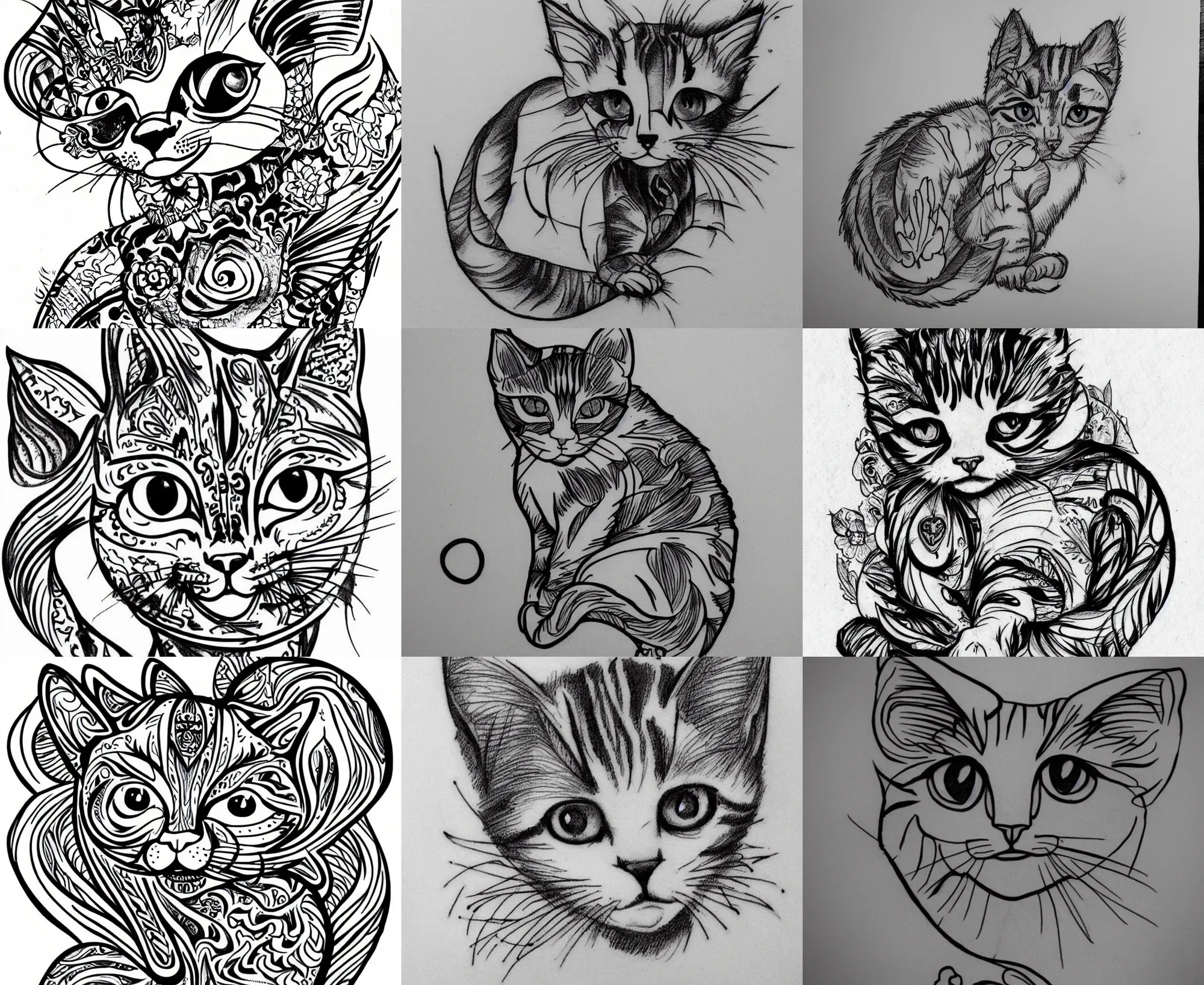 Image similar to Tattoo Design line sketch Stylized kitten, very aesthetic