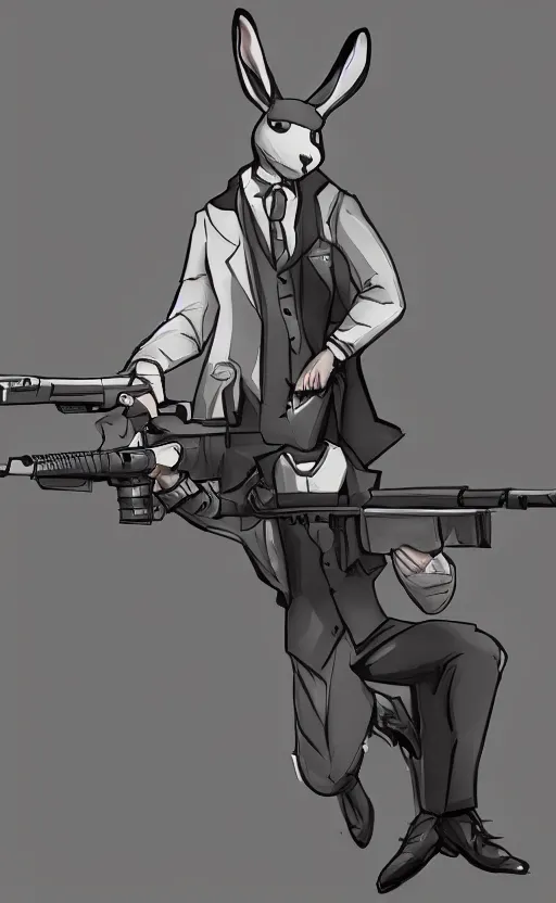 Image similar to a jackrabbit as a hitman, suit and tie, with silenced gun, dynamic lighting, fantasy concept art, trending on art station, stunning visuals, creative, cinematic, ultra detailed